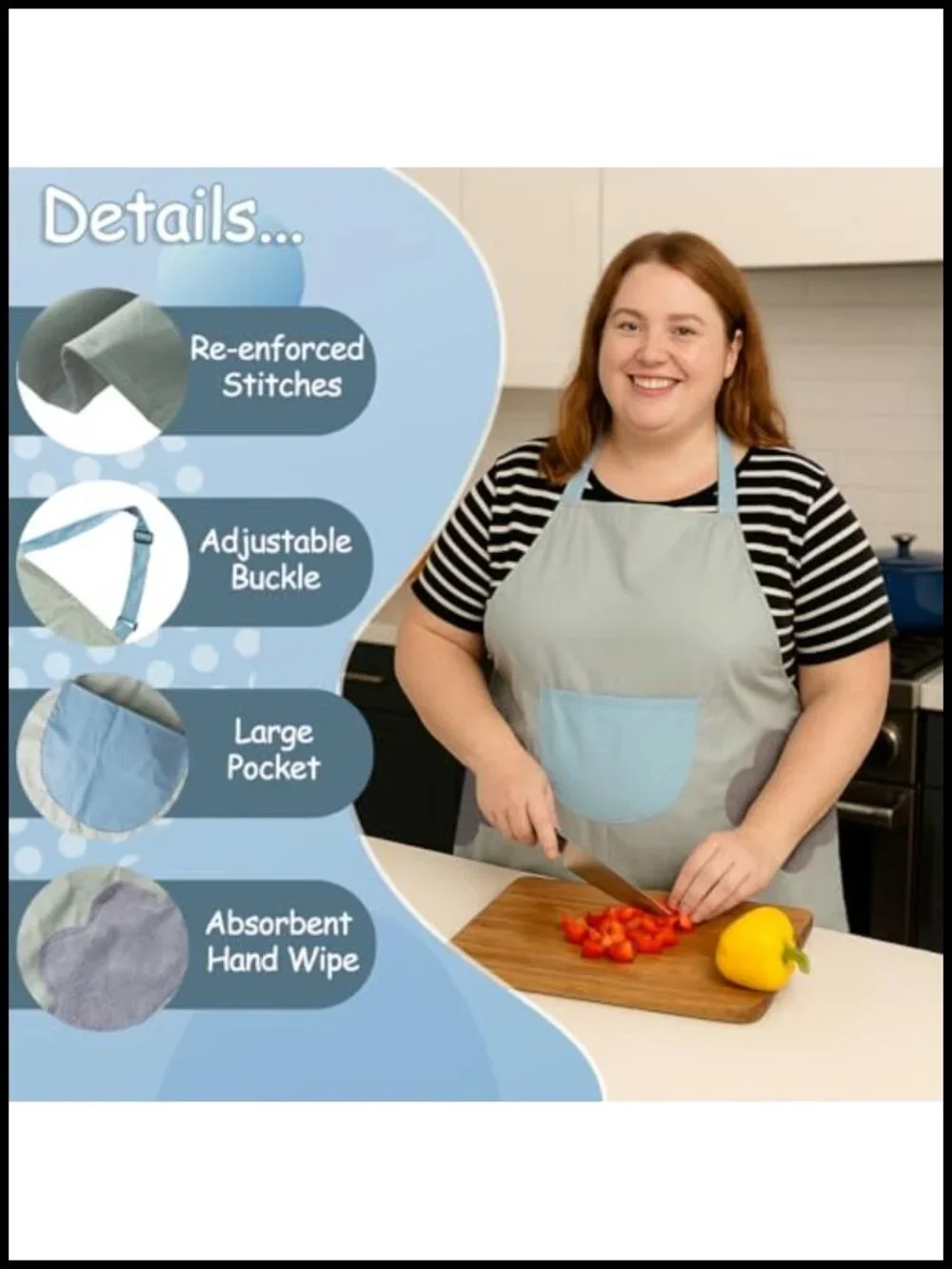 Plus Size Washable Kitchen Apron with Pockets and Attached Towel